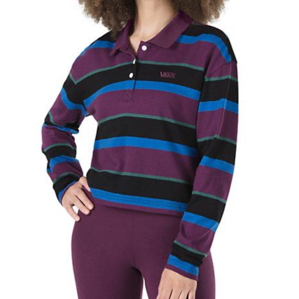 Vans NWT Purple & Multicolor Stripe It Long Sleeve Polo Shirt Women’s XL